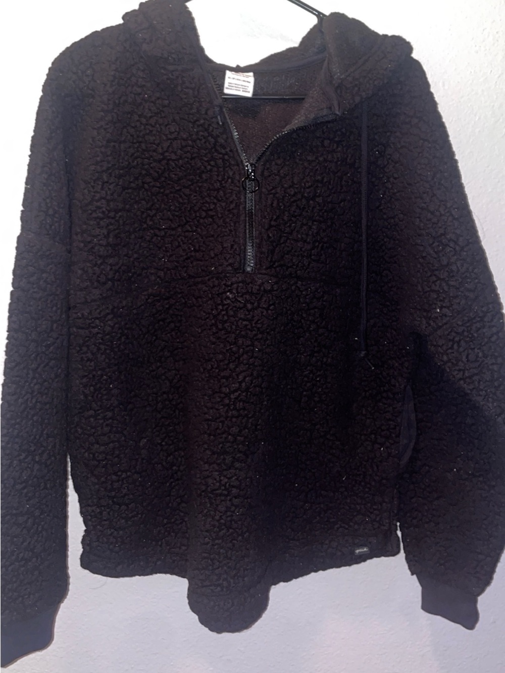 PINK Victoria's Secret Black Sherpa Half-Zip Hoodie